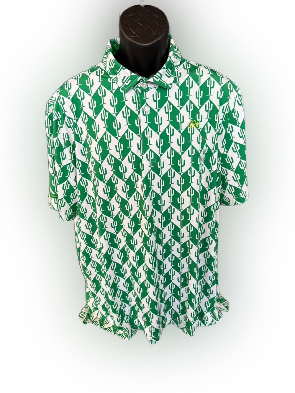 Good Good Fighting For Par Men’s Green and White Cactus Golf Polo Shirt. XL